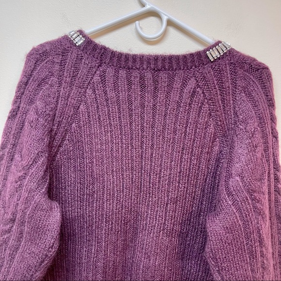 Express Cable Knit Embellished Neckline Sweater - Picture 11 of 14